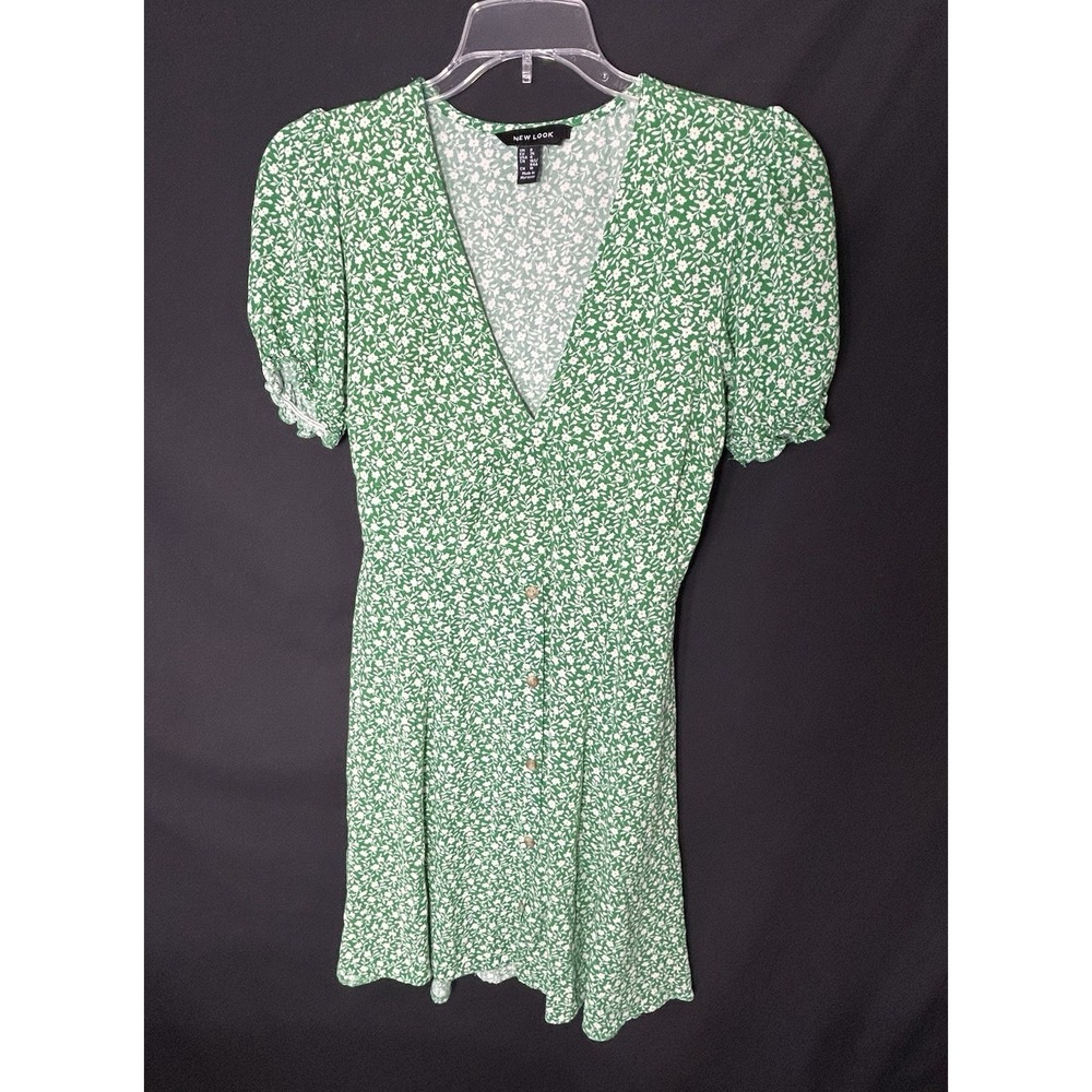 New Look Floral Green Fit And Flare Women's Size‎ 4 Boho Cotagecore Whimsical